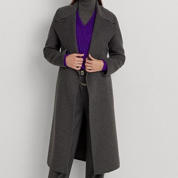 Lauren Ralph Lauren Belted Wool Blend Wrap coat gray - 14 - Picture 1 of 11